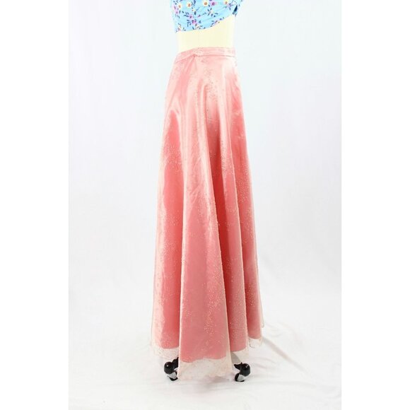Vintage 90's LORI ANN Pink Glitter Embellished Organza A-Line Maxi Skirt, Size 6 - Picture 3 of 16